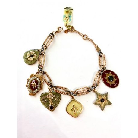 Sacramore Firenze Bracciale Maglia Link con Pendenti Zaffirio e Rubini