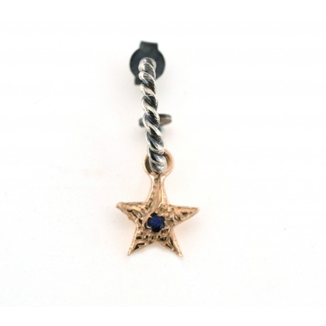 Sacramore Firenze Mono orecchino cerchietto torchon pendente Stella con zaffiro